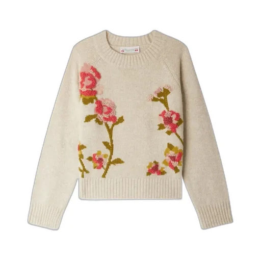Long-Sleeved Sweater With Embroidered Flowers