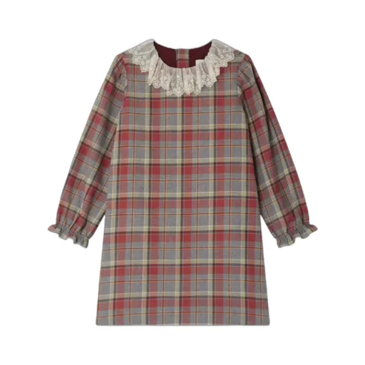 Lace-Trimmed Checked Dress