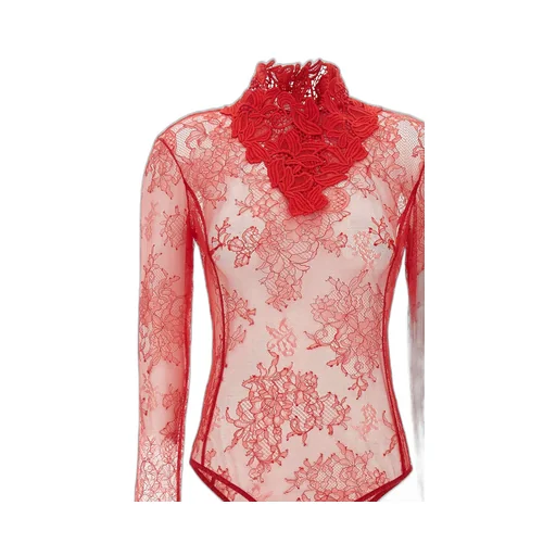 Long Sleeved Floral-Lace Bodysuit