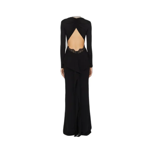 Lace-Insert Column Maxi Dress