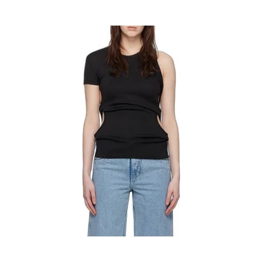 Twist-Detail Asymmetric Ribbed T-Shirt
