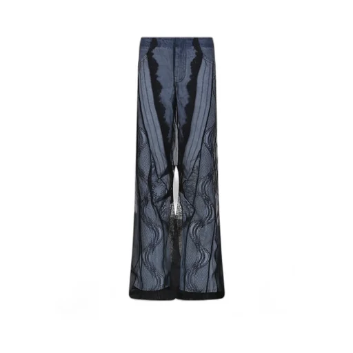 Sheer-Overlay Wide-Leg Jeans