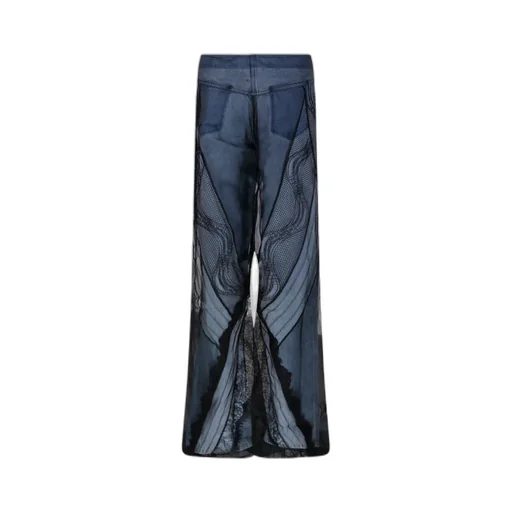 Sheer-Overlay Wide-Leg Jeans