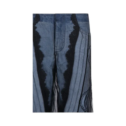 Sheer-Overlay Wide-Leg Jeans