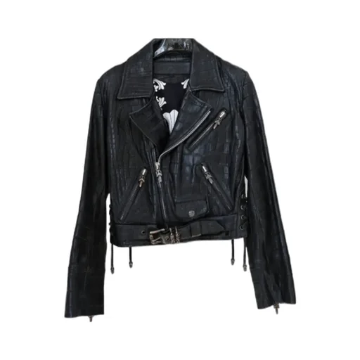 Long-Sleeved Leather Jacket