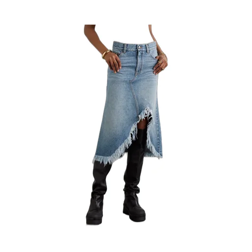 Asymmetric Denim Midi Skirt