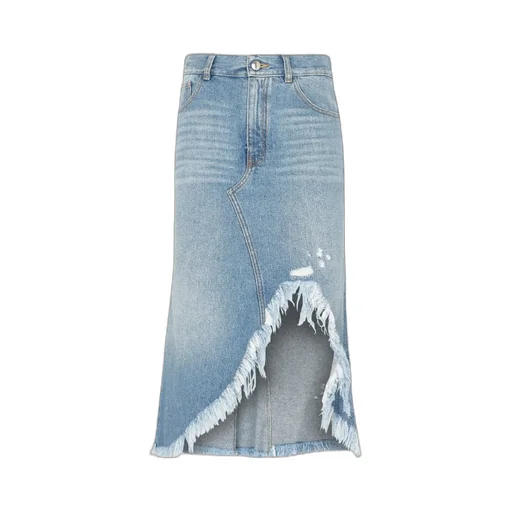 Asymmetric Denim Midi Skirt