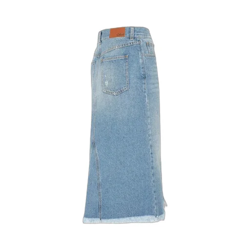 Asymmetric Denim Midi Skirt