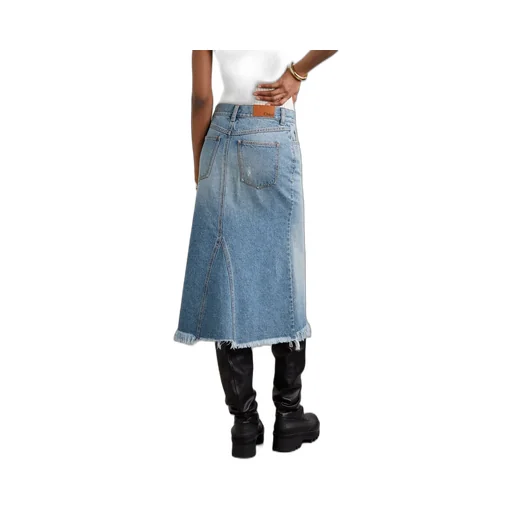 Asymmetric Denim Midi Skirt