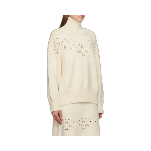 Pointelle-Knit High Neck Sweater