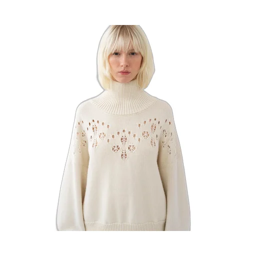 Pointelle-Knit High Neck Sweater