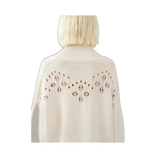 Pointelle-Knit High Neck Sweater