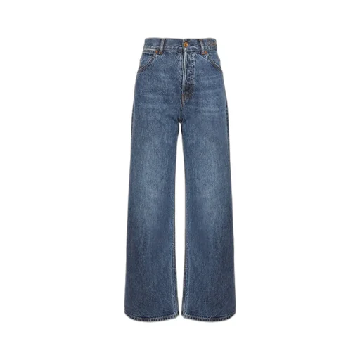 Logo Embroidered Wide-Leg Jeans