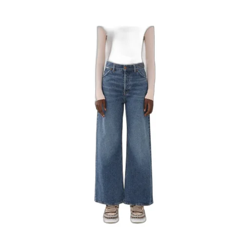 Logo Embroidered Wide-Leg Jeans