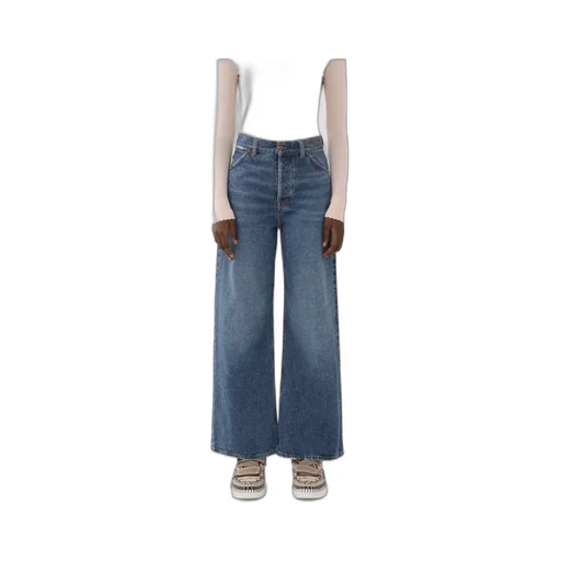 Logo Embroidered Wide-Leg Jeans
