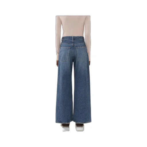 Logo Embroidered Wide-Leg Jeans