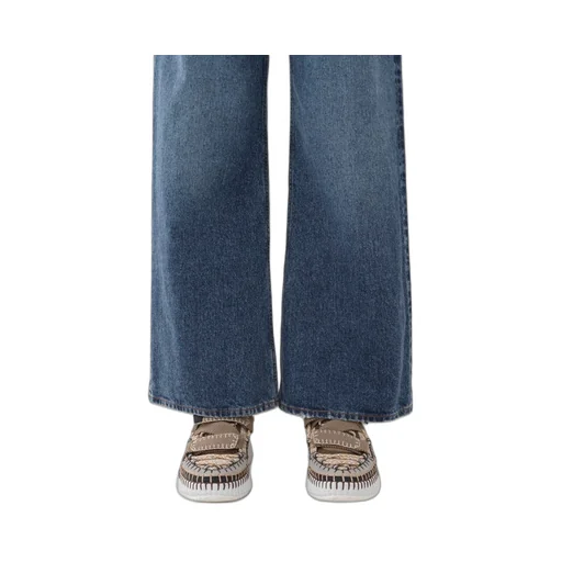 Logo Embroidered Wide-Leg Jeans