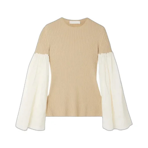 Logo Lantern Sleeve Rib Wool Blended Pullover