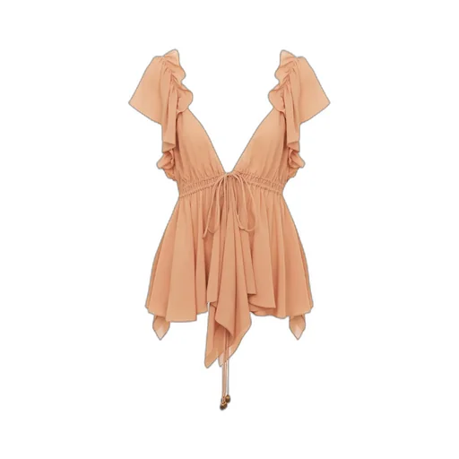 Ruffled Sleeveless Silk Blouse