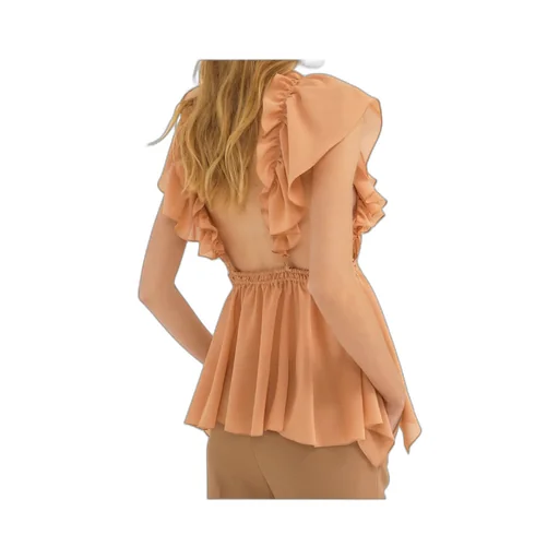 Ruffled Sleeveless Silk Blouse
