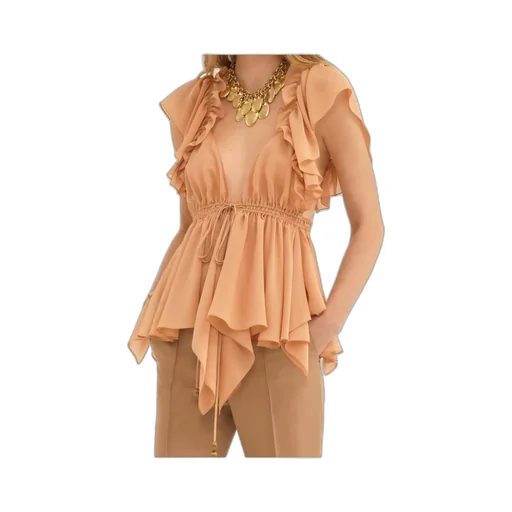 Ruffled Sleeveless Silk Blouse