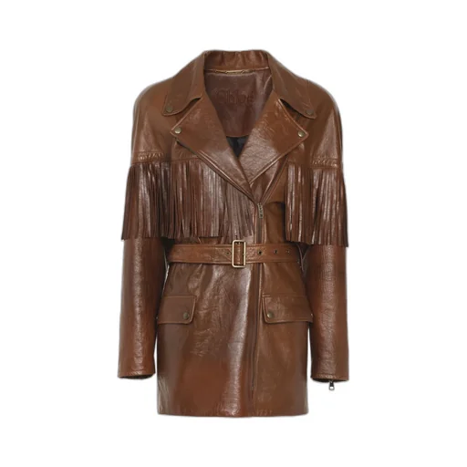 Belted Fringed Leather Jacket