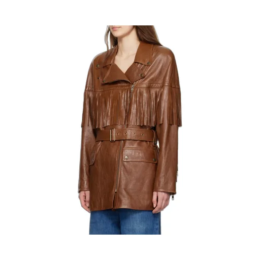 Belted Fringed Leather Jacket