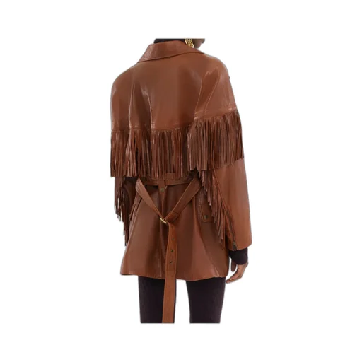 Belted Fringed Leather Jacket