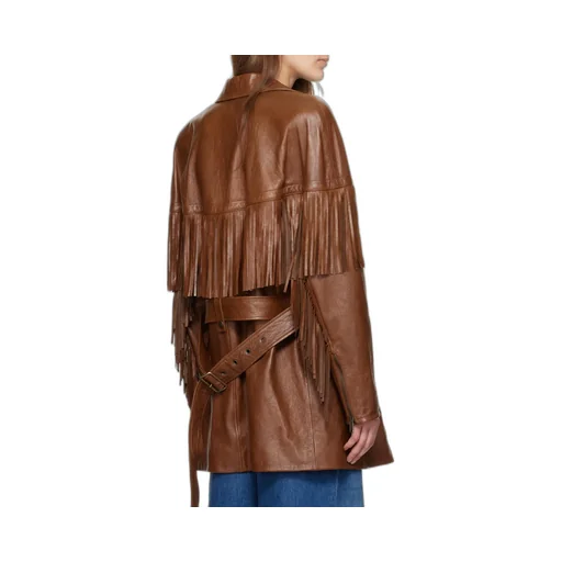 Belted Fringed Leather Jacket