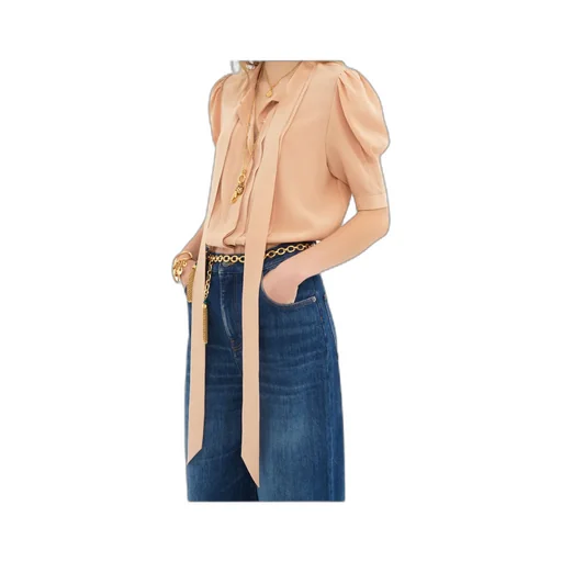Tied-Neck Puff Sleeved Blouse