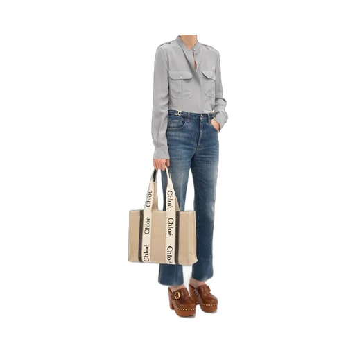 Woody Logo Detailed Medium Tote Bag