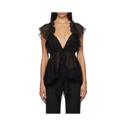 Sheer Detailed V-Neck Top