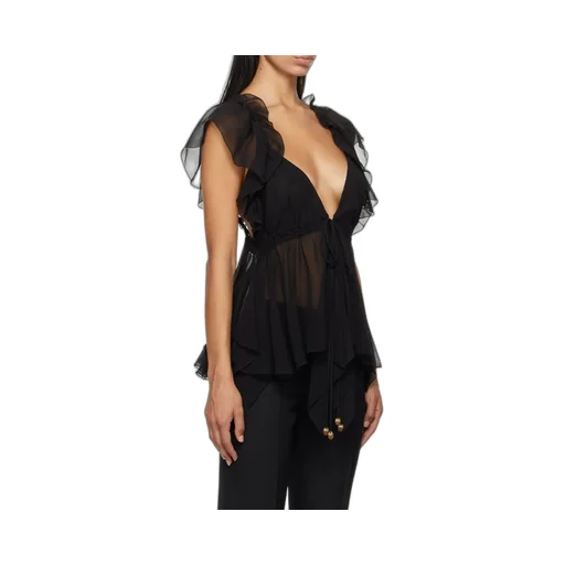 Sheer Detailed V-Neck Top
