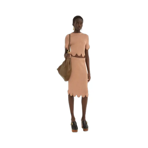 Fitted Scallop Midi Skirt