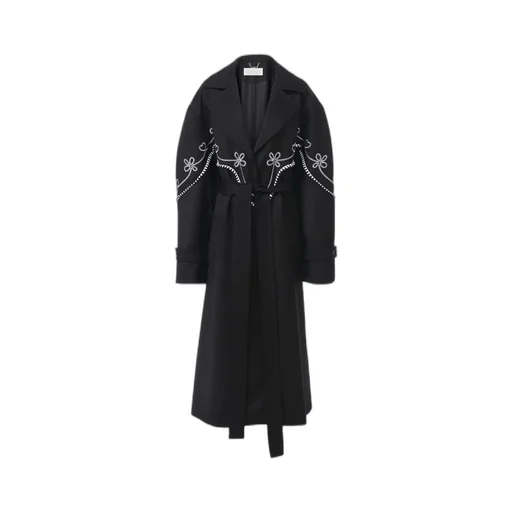 Motif-Embroidered Maxi Trench Coat