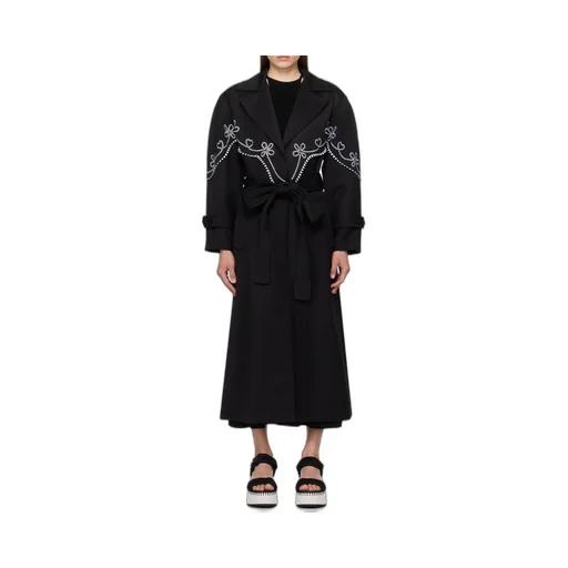 Motif-Embroidered Maxi Trench Coat