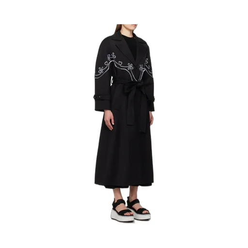 Motif-Embroidered Maxi Trench Coat