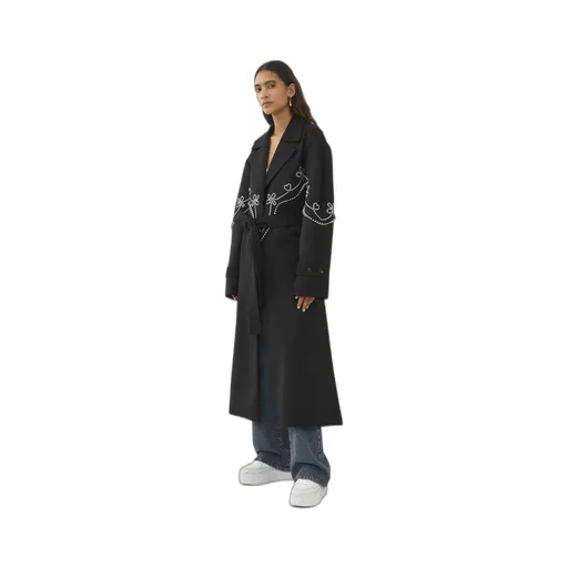 Motif-Embroidered Maxi Trench Coat