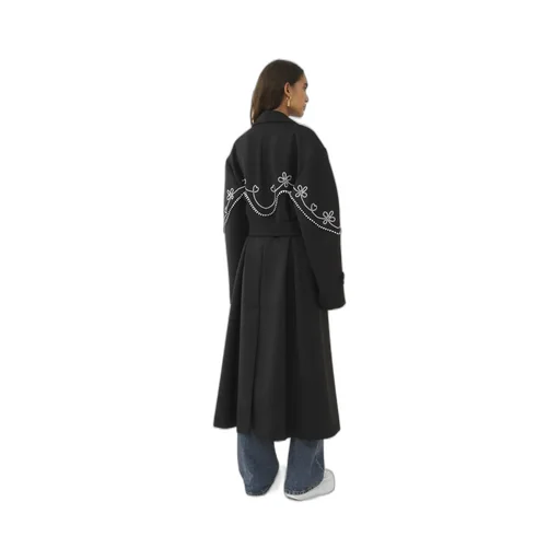 Motif-Embroidered Maxi Trench Coat