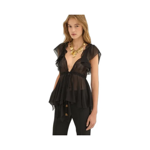Sheer Detailed V-Neck Top