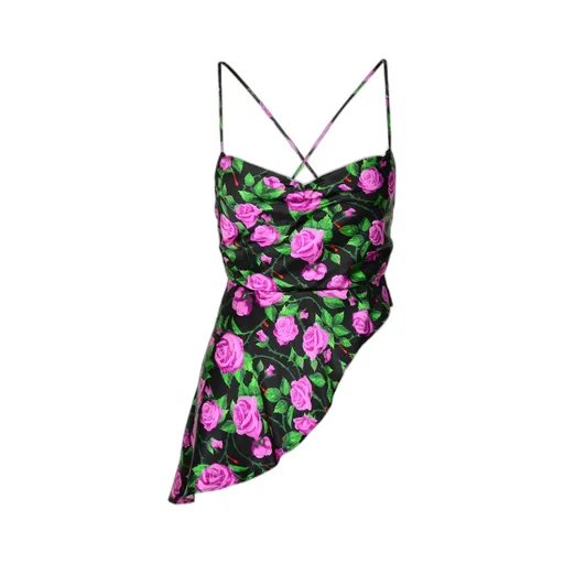 Rose Printed Asymmetrical Hem Top