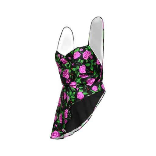 Rose Printed Asymmetrical Hem Top