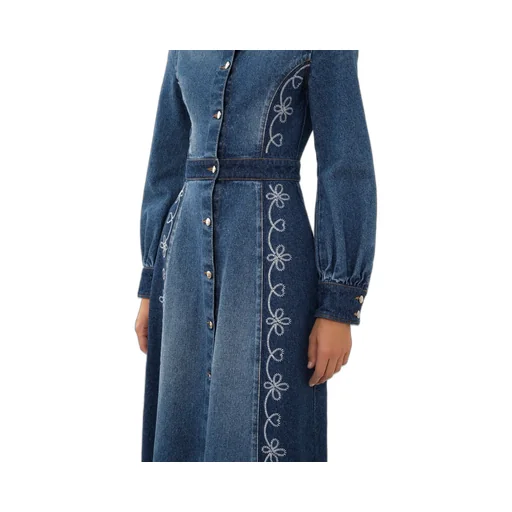 Embroidered Denim Shirt Dress