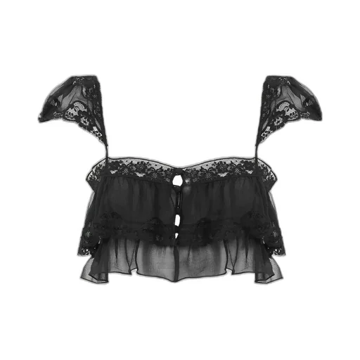 Ruffled Bralette In Silk Mousseline & Lace