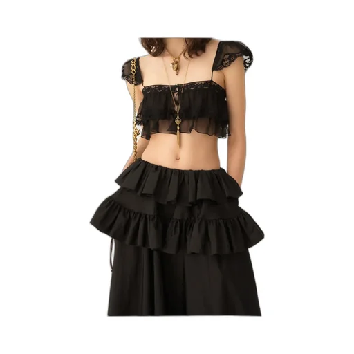 Ruffled Bralette In Silk Mousseline & Lace