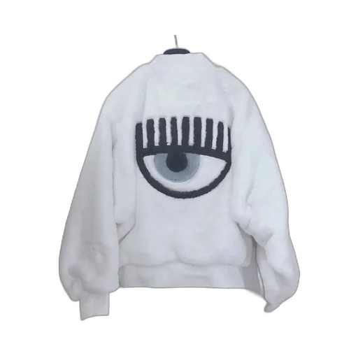 Faux Fur Bomber Jacket With Eye Appliqué