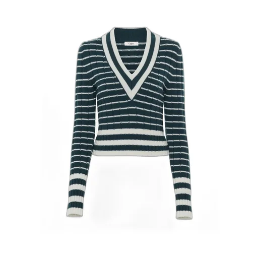 V-Neck Striped Knit Jumper