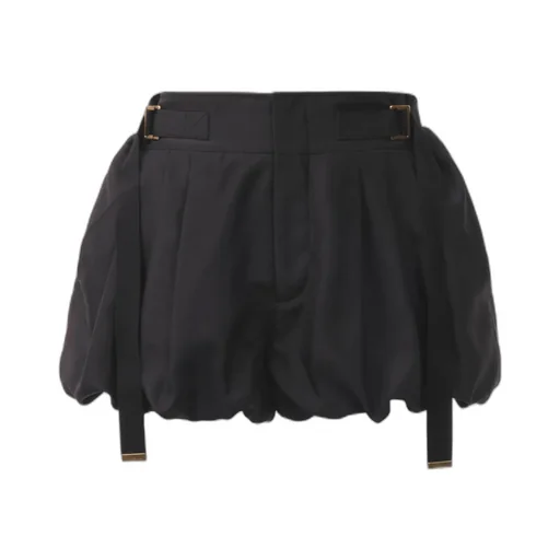 Balloon-Hem Buckle Silk Habotai Shorts