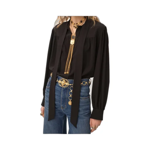 Pussy-Bow Collar Silk Top