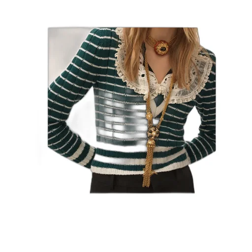 V-Neck Striped Knit Jumper